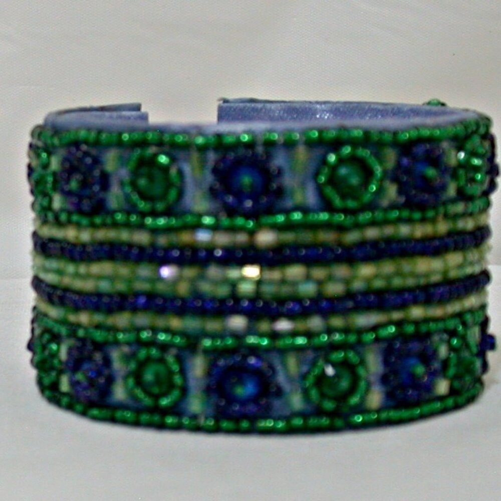Green-Blue Handmade Hand Beaded Vintage Indian Bangle Bracelets